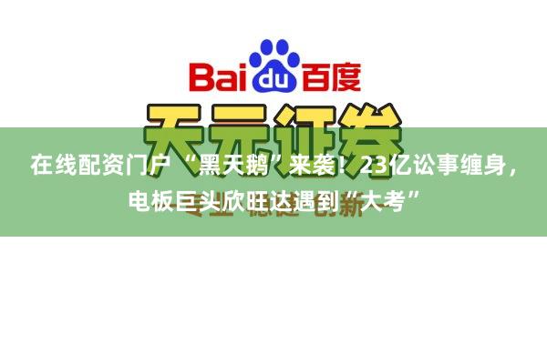在线配资门户 “黑天鹅”来袭！23亿讼事缠身，电板巨头欣旺达遇到“大考”